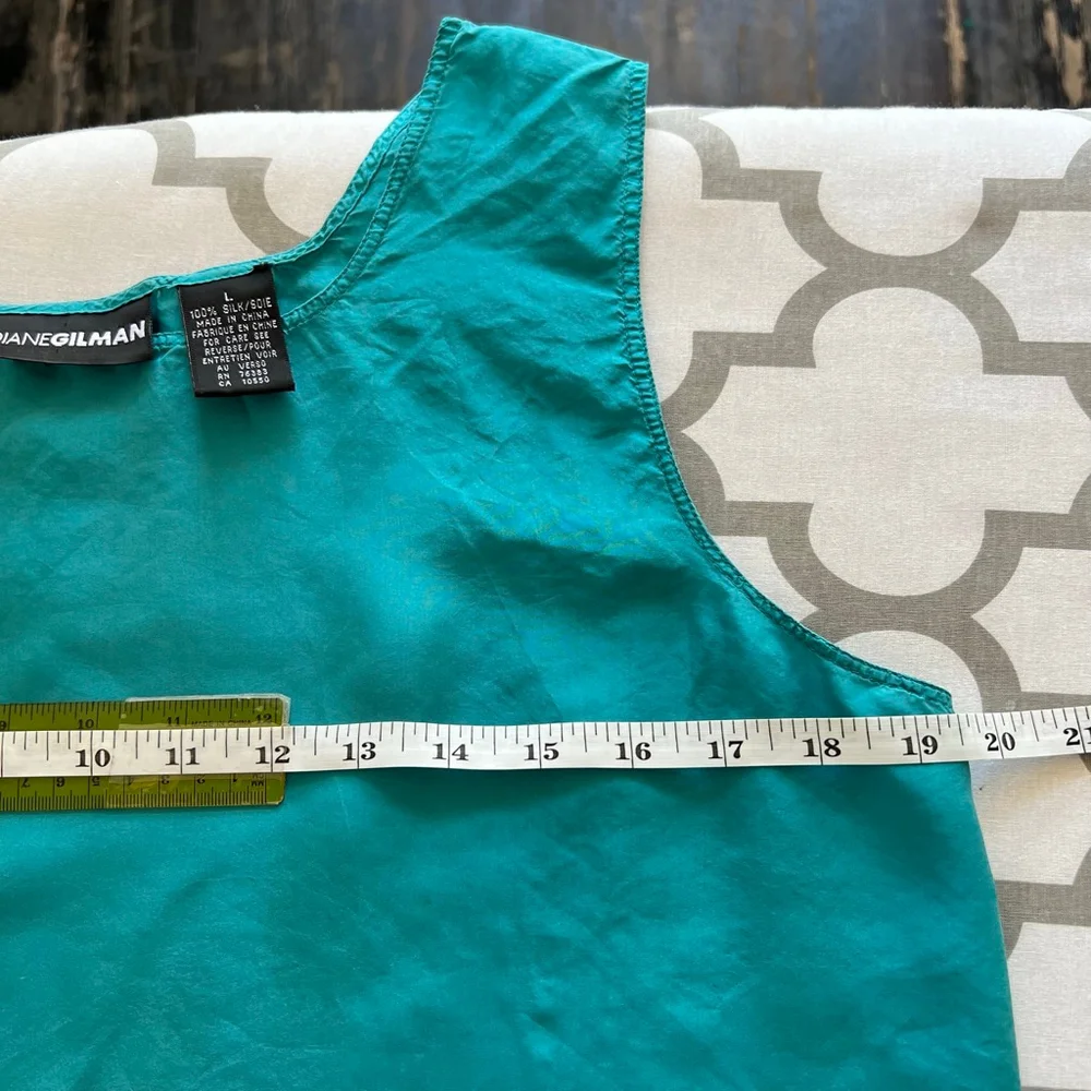 DIANEGILMAN Teal Silk Tank Top L